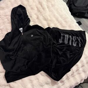 Juicy Couture Black Velour Hoodie and Pants Set